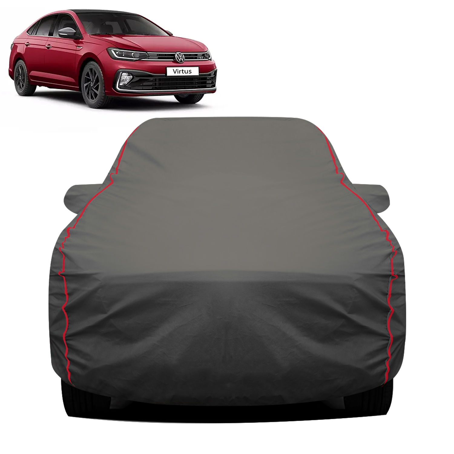 Carzex 2X2 Heavy Duty Red Border Car Body Cover for Volkswagen Virtus